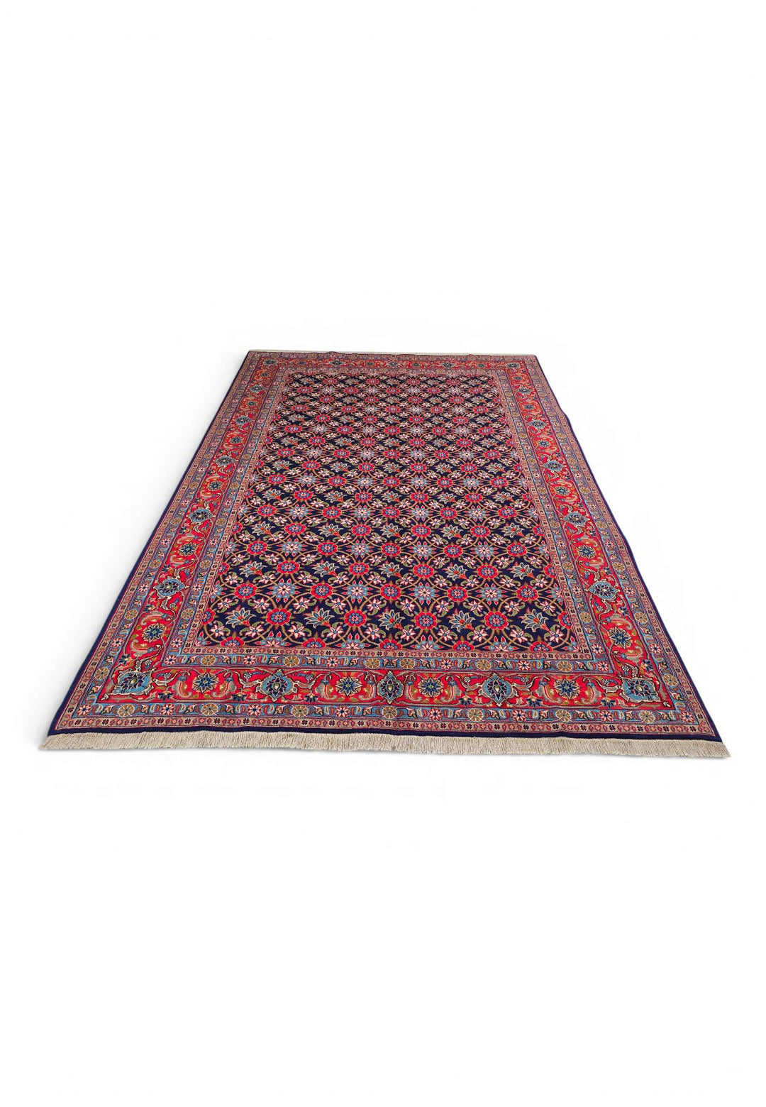 Navy mahi Sabzevar rug 198×292cm, Persian craftsmanship