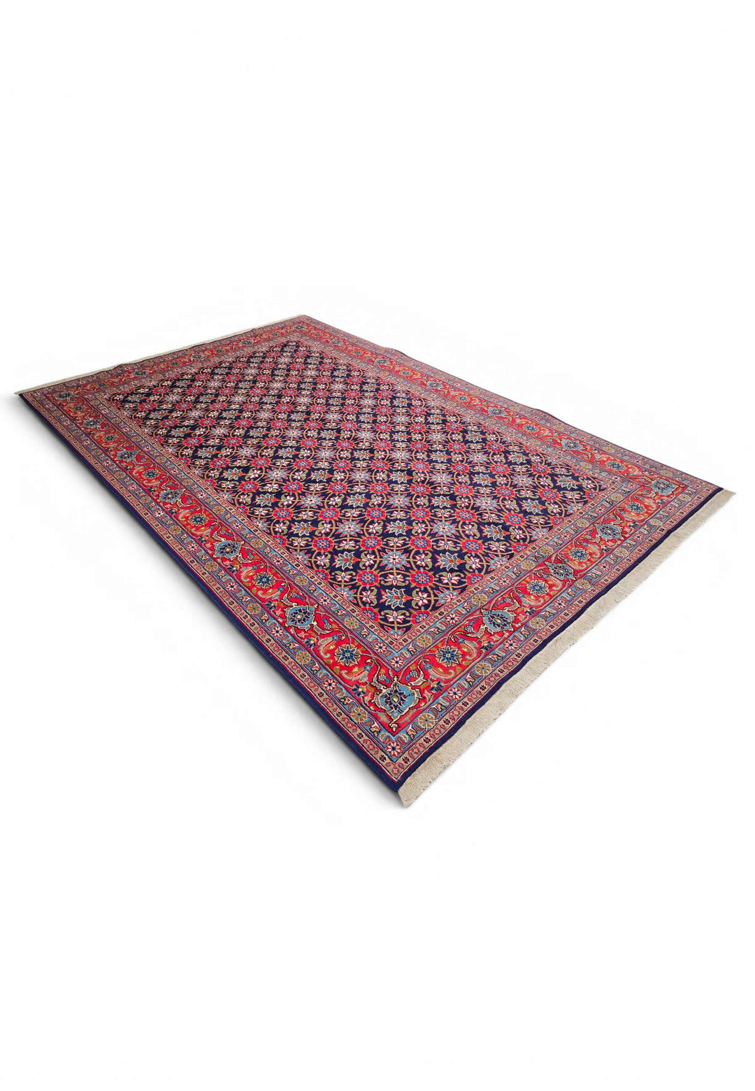 Navy mahi Sabzevar rug for a large living room, 4.5 tatami