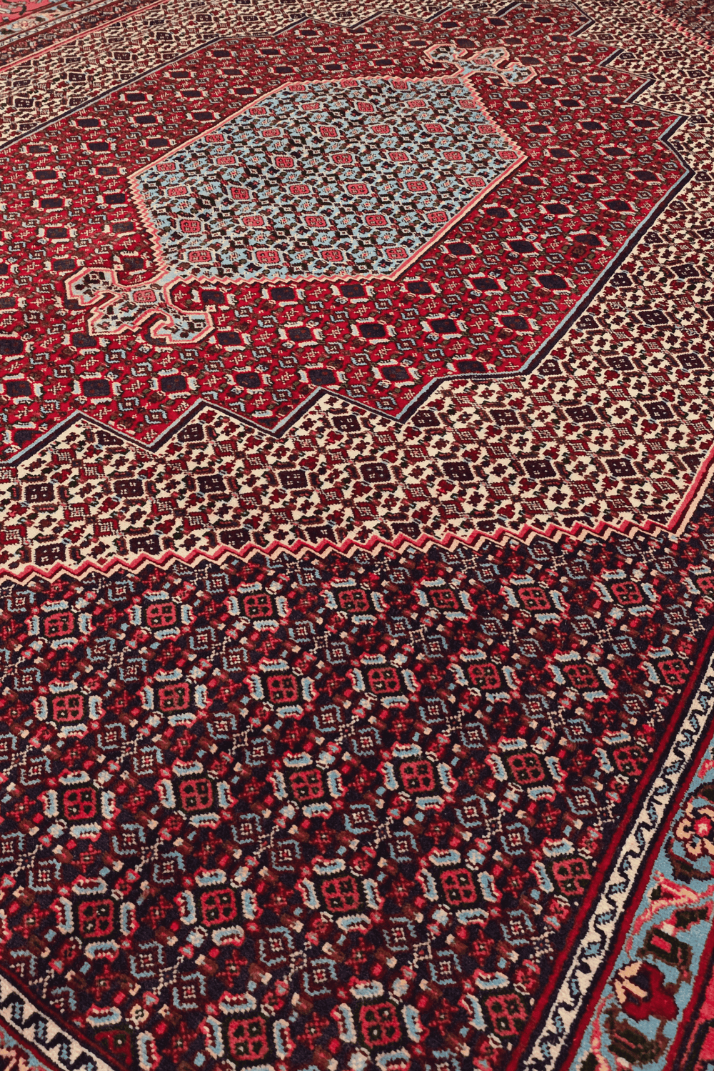 Herati medallion detail in red on Persian Sabzevar rug