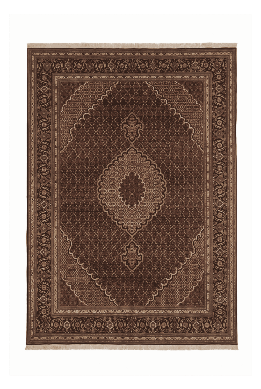 Brown mahi medallion Tabriz rug, 205×295cm, about 4.5 tatami