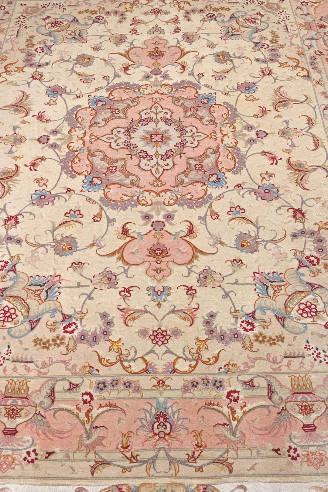 One-of-a-kind signed vase border Persian Tabriz rug