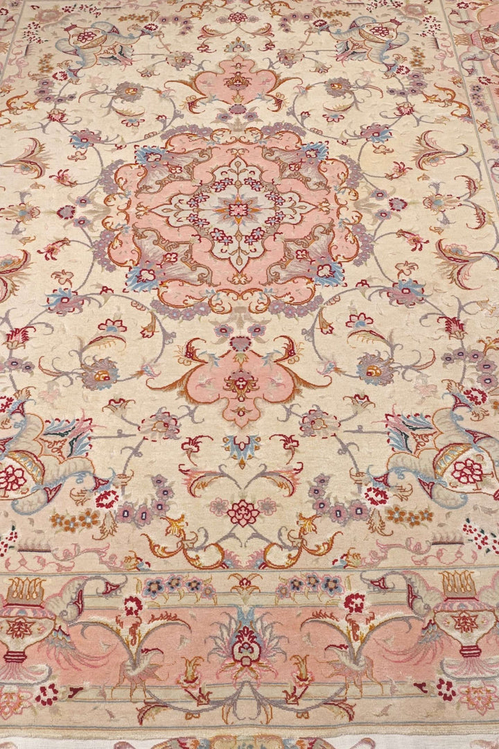 One-of-a-kind signed vase border Persian Tabriz rug