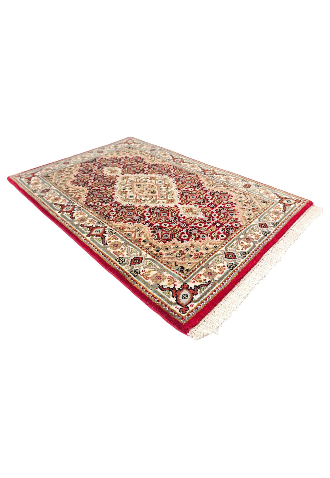 Brick red and sandstone Tabriz rug for an entrance