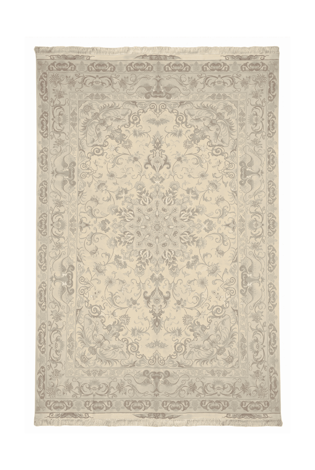 Cream and soft pink medallion Tabriz rug, 198×305cm, 4.5 tatami