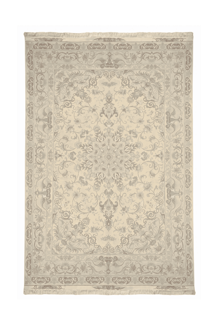 Cream and soft pink medallion Tabriz rug, 198×305cm, 4.5 tatami