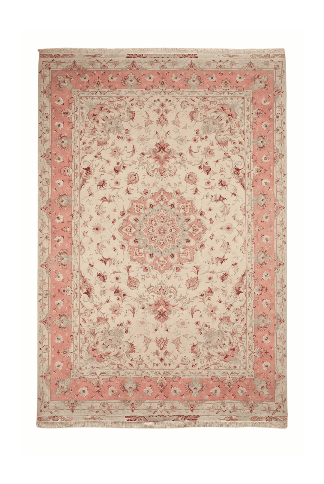 Cream and coral medallion Tabriz rug, 200×301cm, 4.5 tatami