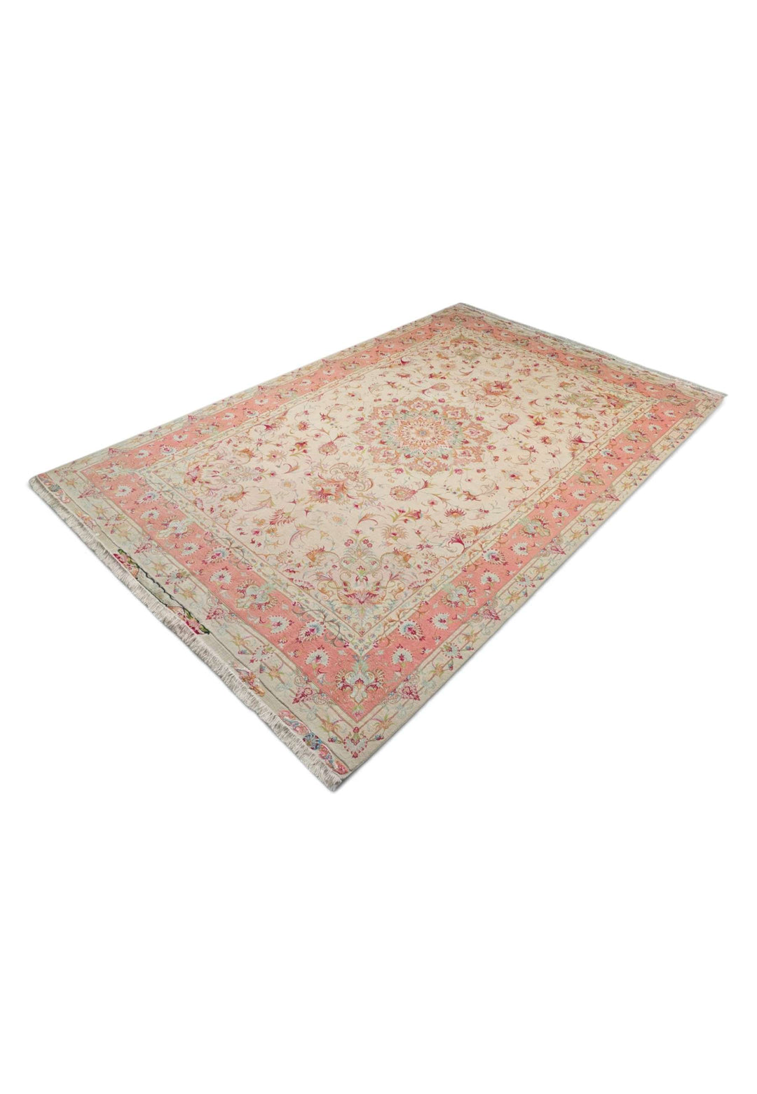 Cream coral Tabriz rug 200×301cm, Persian craftsmanship