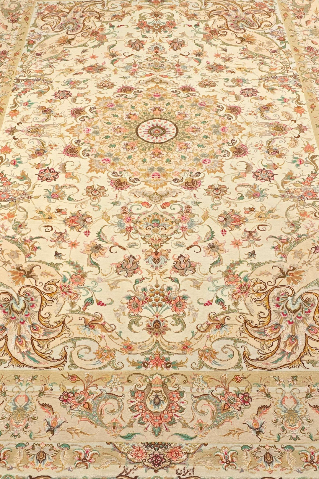 Cream and gold Tabriz Persian rug, hand-knotted