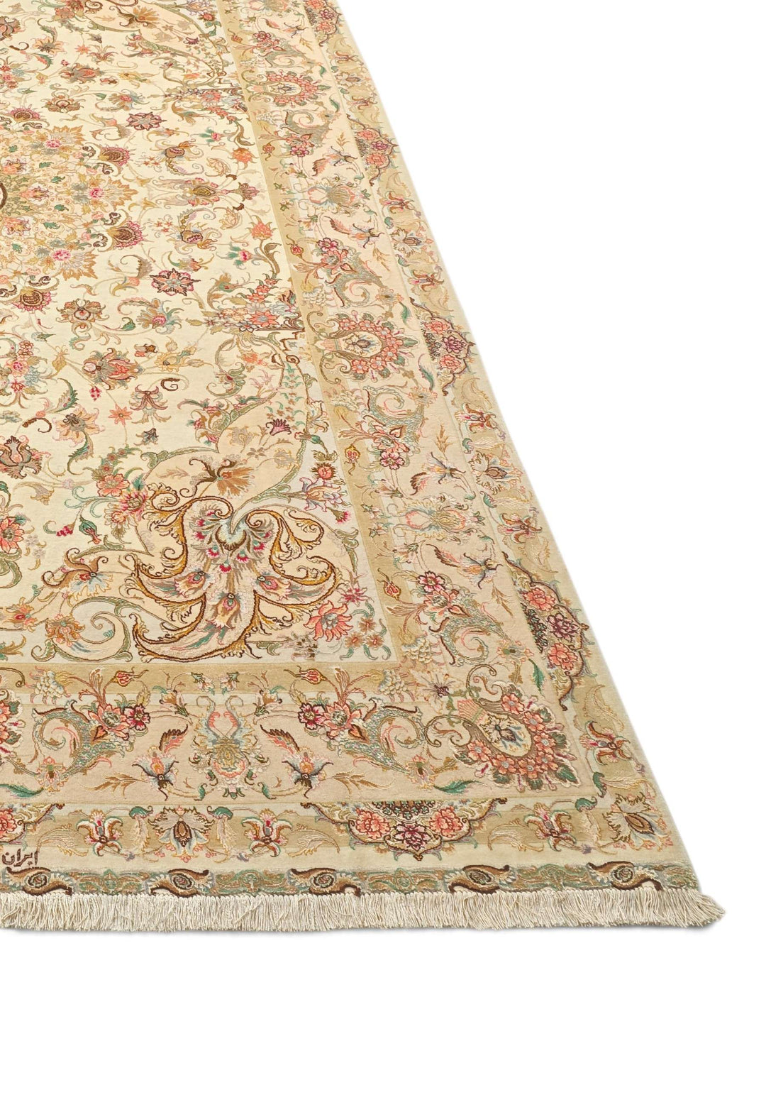 Cream gold radiating medallion Tabriz rug field