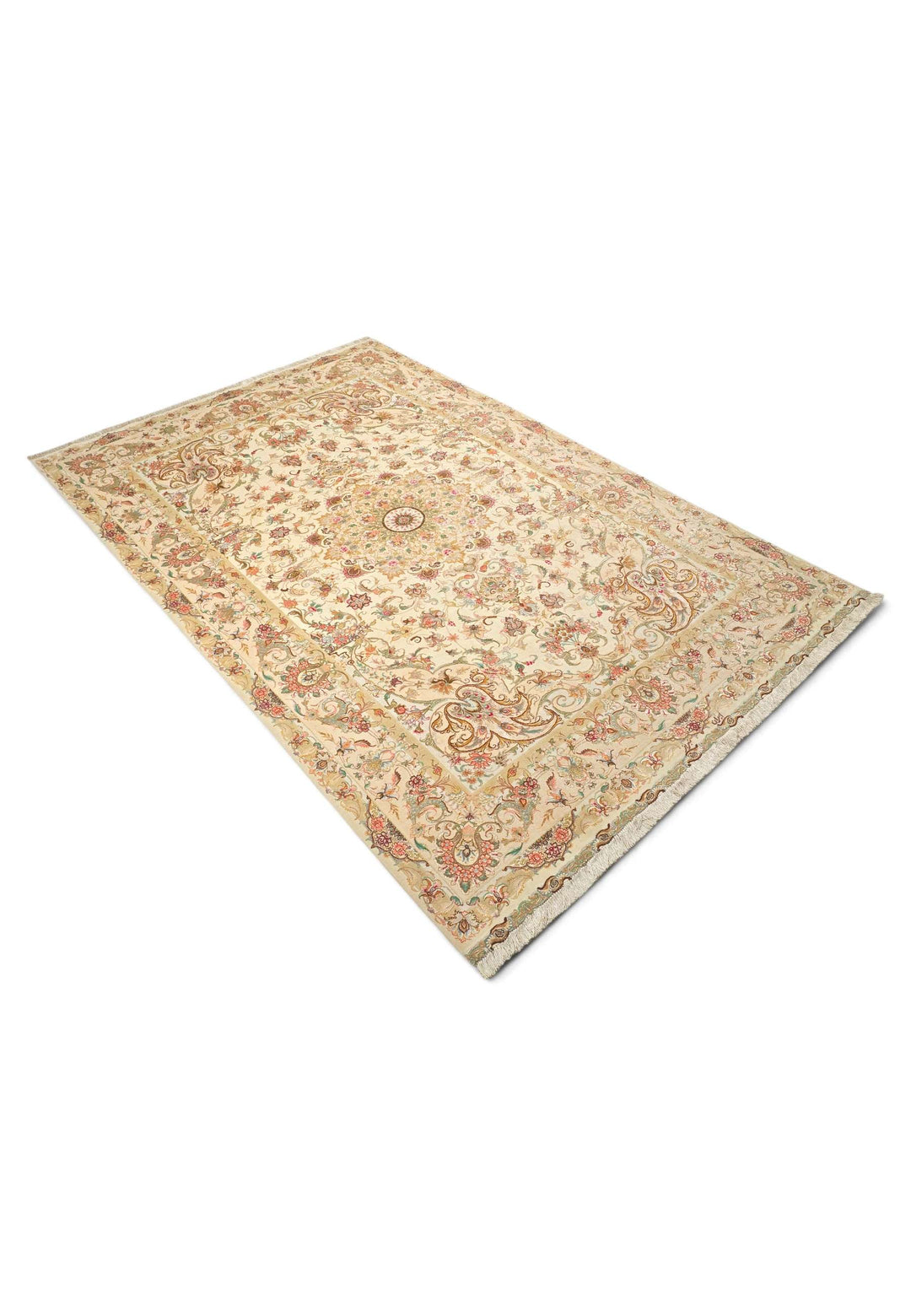 Cream and gold Tabriz rug for a large living room, 4.5 tatami