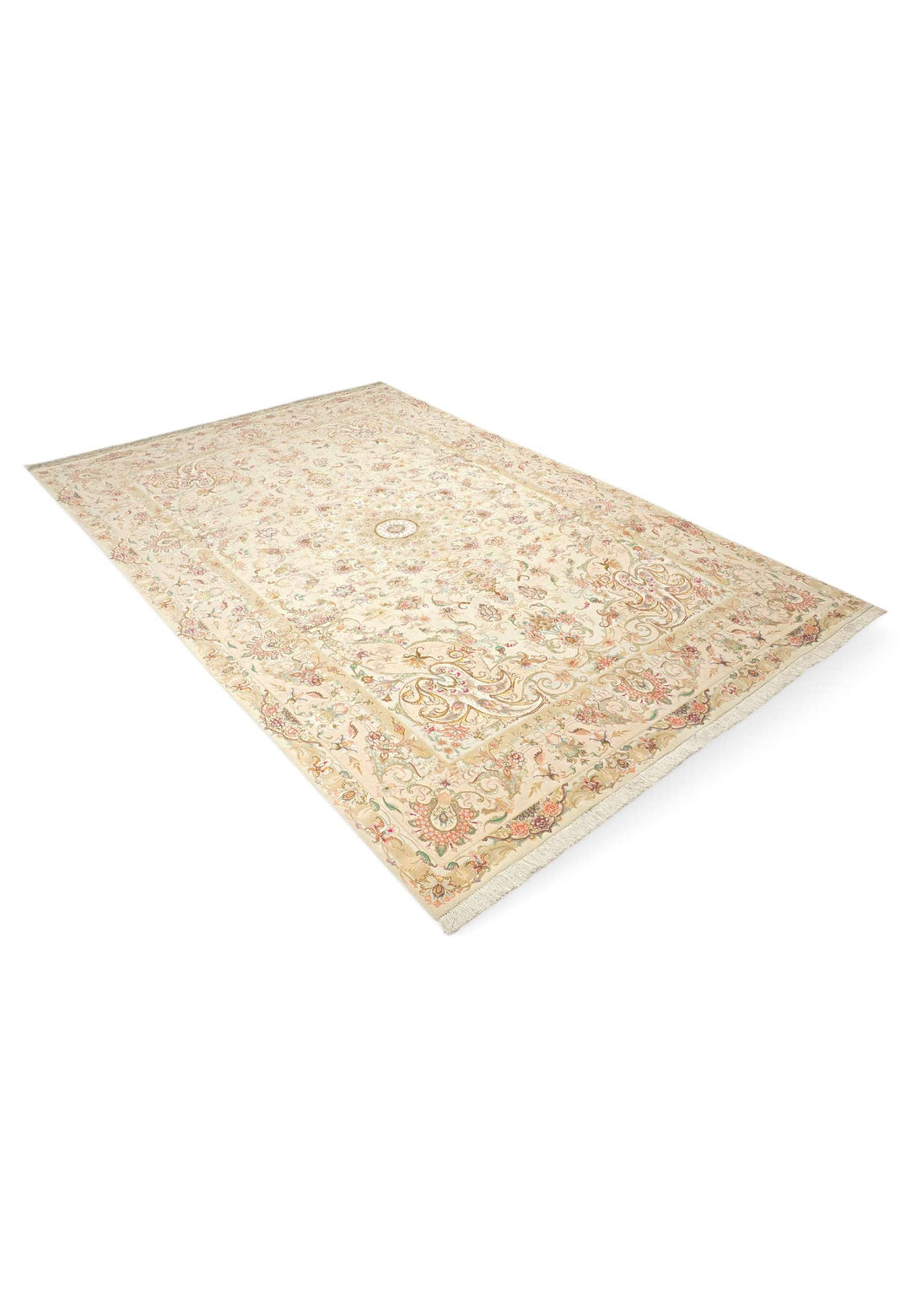 Corner of cream gold Tabriz hand-knotted rug