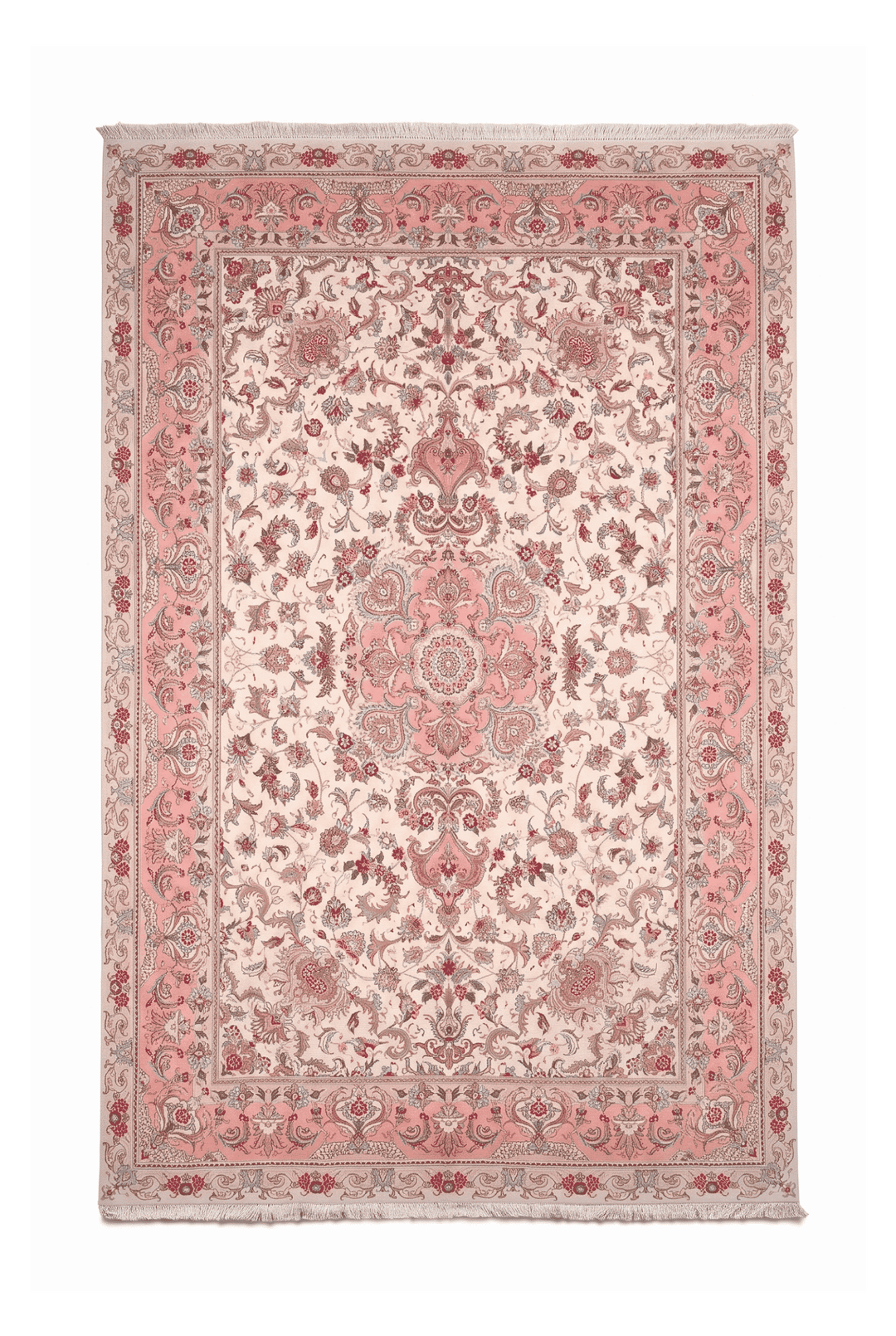 Cream and rose pink medallion Tabriz rug, 205×305cm, 4.5 tatami
