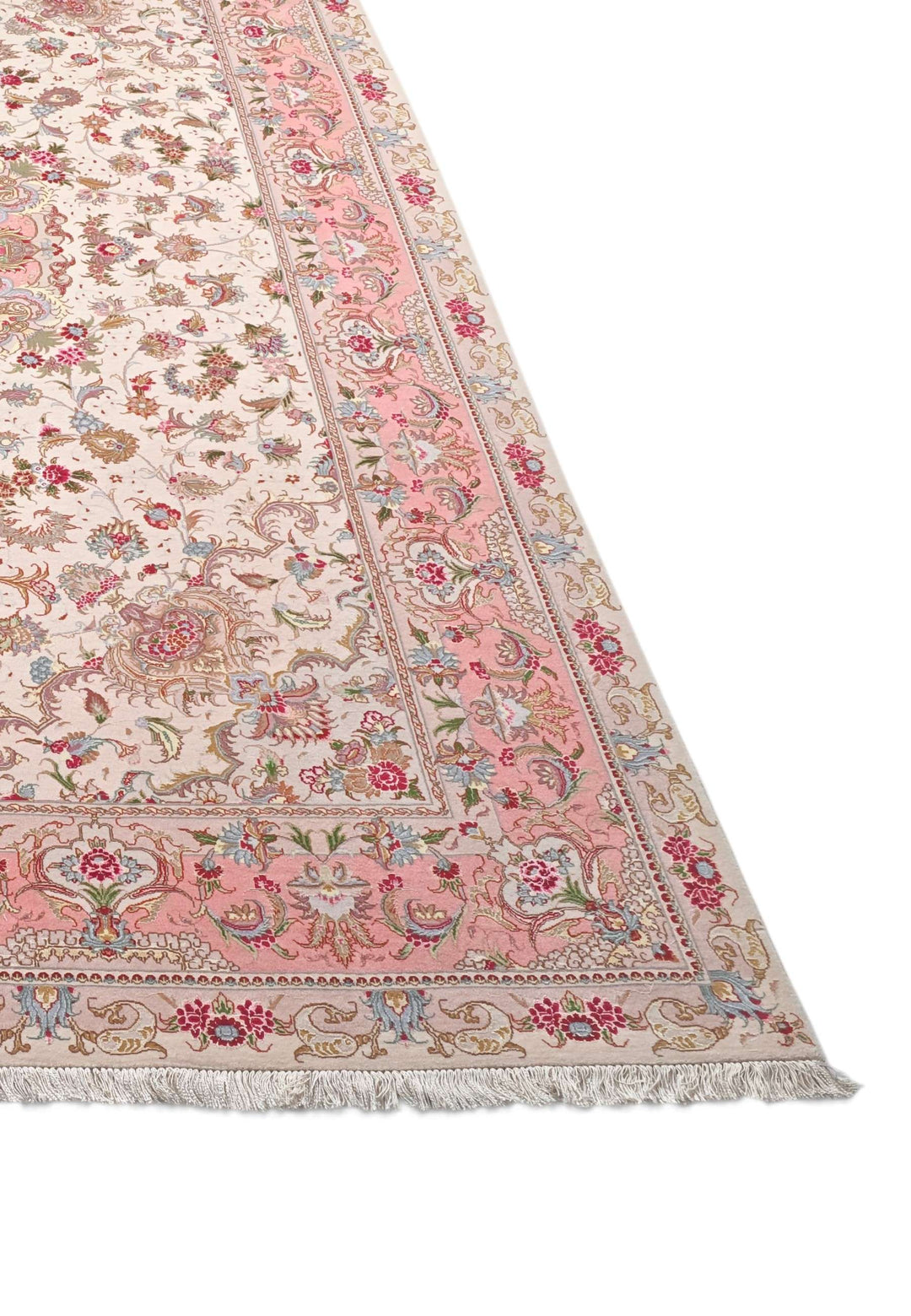 Cream and rose Persian Tabriz wool rug, one-of-a-kind