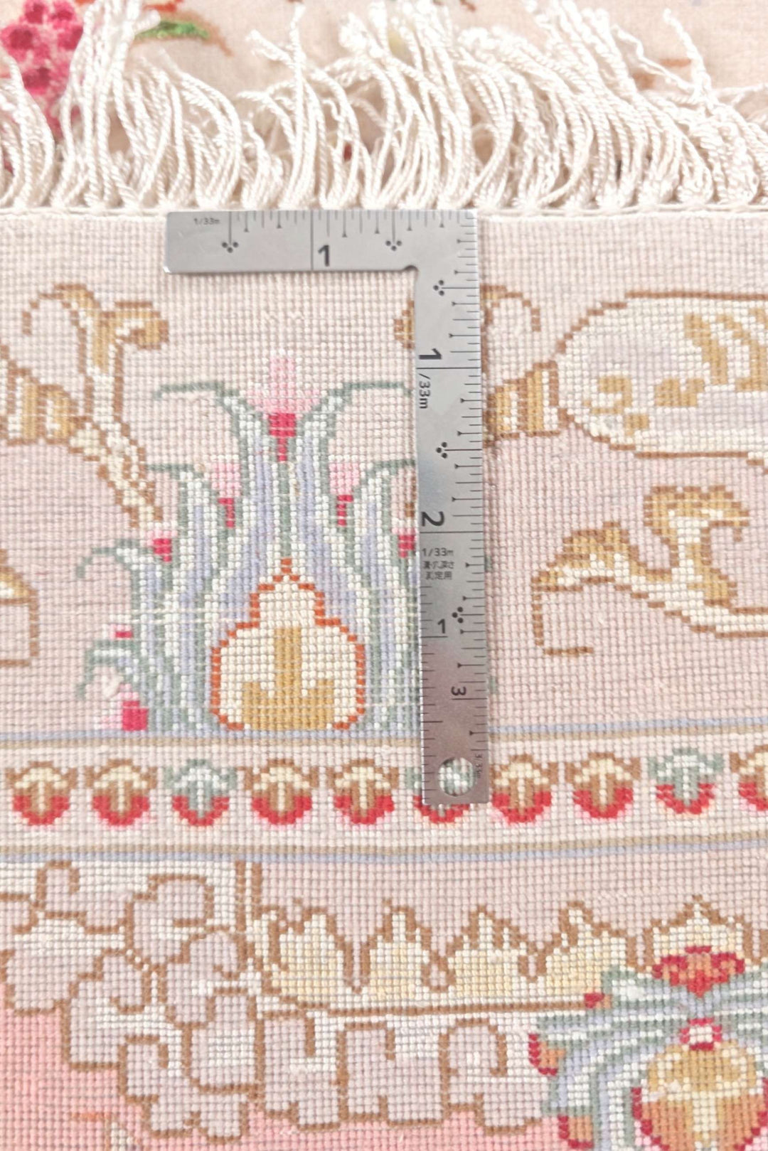 Cream rose pink Tabriz hand-knotted Persian rug