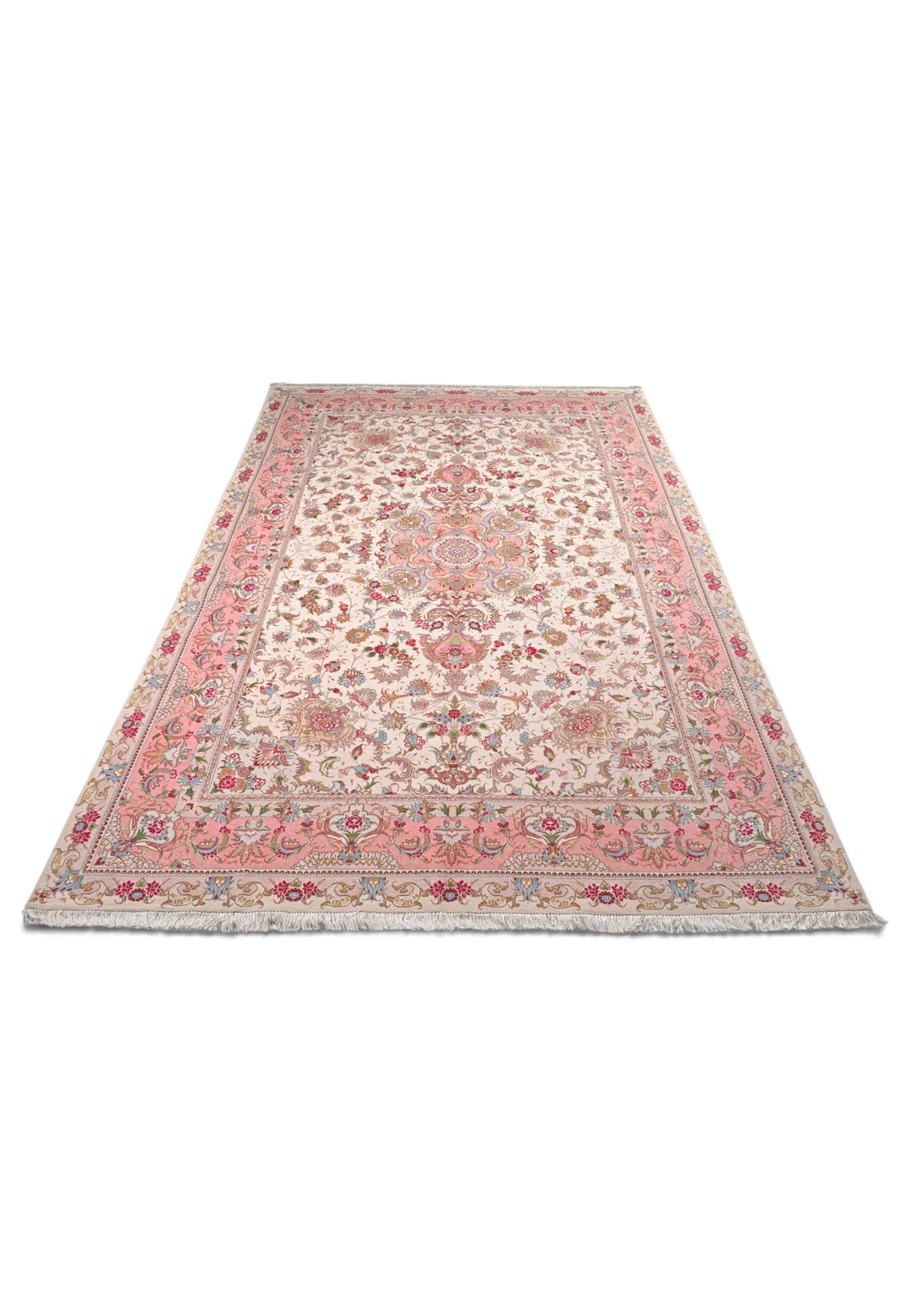 Cream rose pink Tabriz rug 205×305cm, Persian craftsmanship