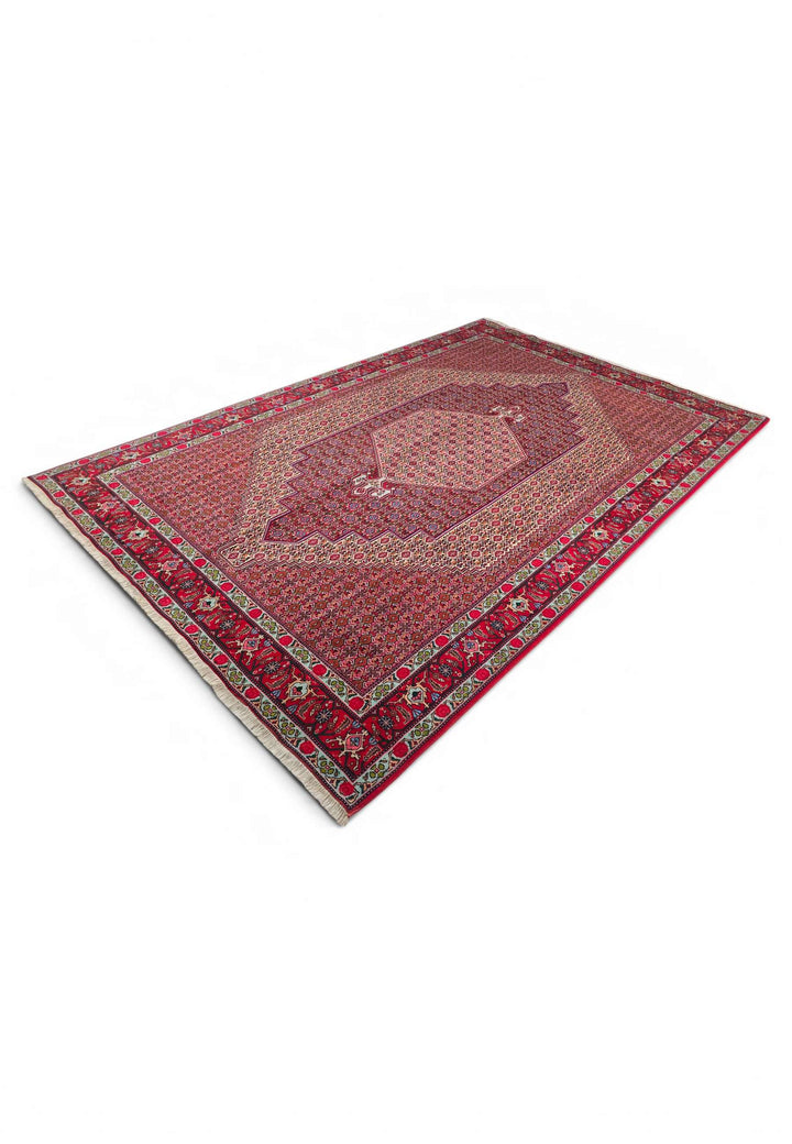 One-of-a-kind red mahi medallion Persian Tabriz rug