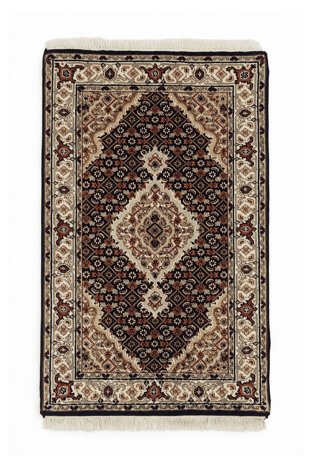 Espresso and ivory mahi medallion Tabriz rug, 61×92cm, entrance mat