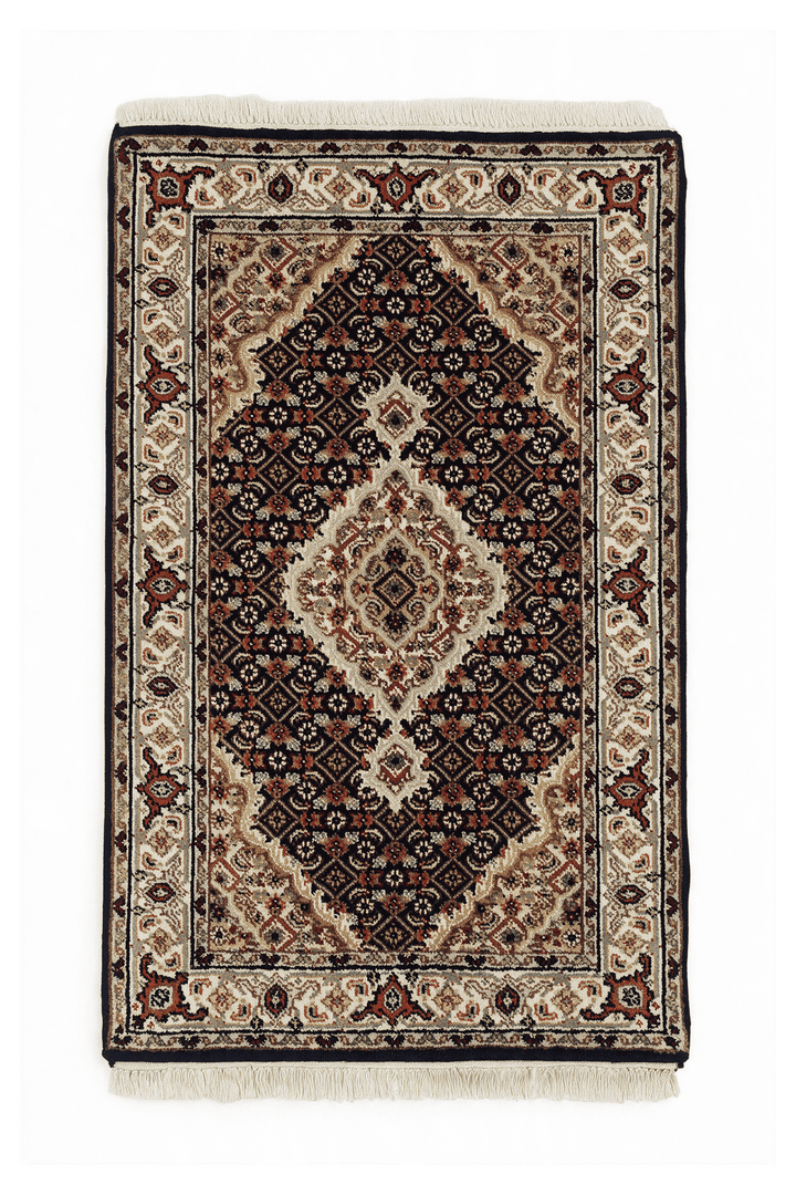 Espresso and ivory mahi medallion Tabriz rug, 61×92cm, entrance mat