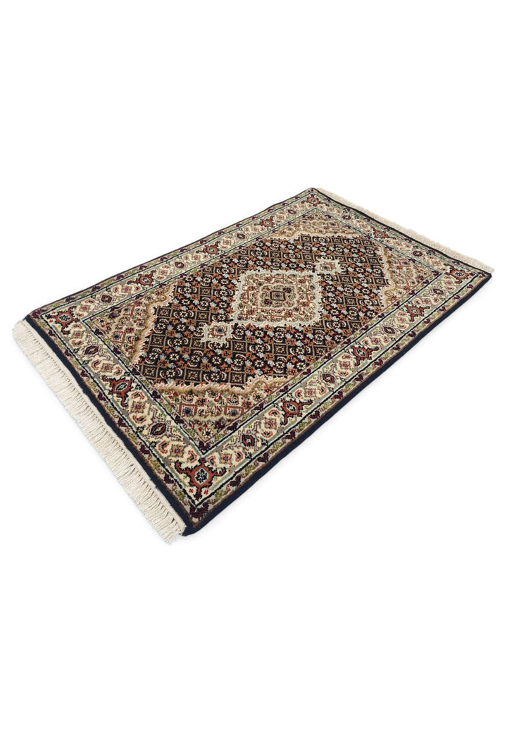 Espresso and ivory Tabriz rug for an entrance, 61×92cm
