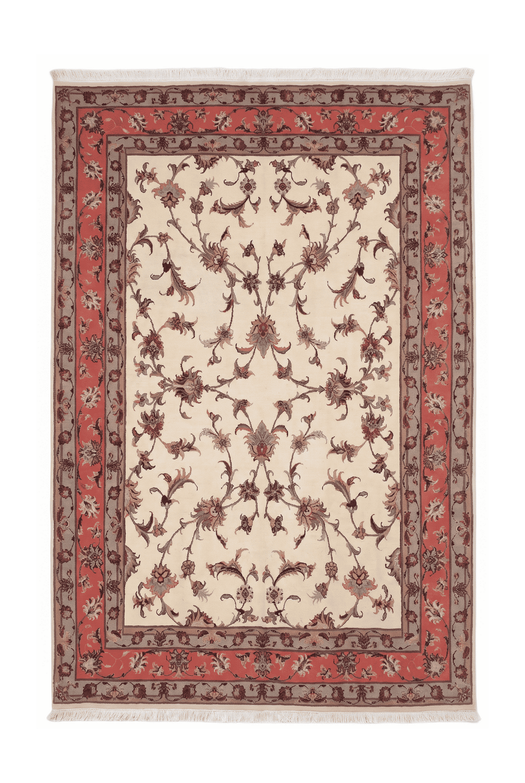 Ivory and coral serrated leaf Tabriz rug, 155×195cm, 2 tatami