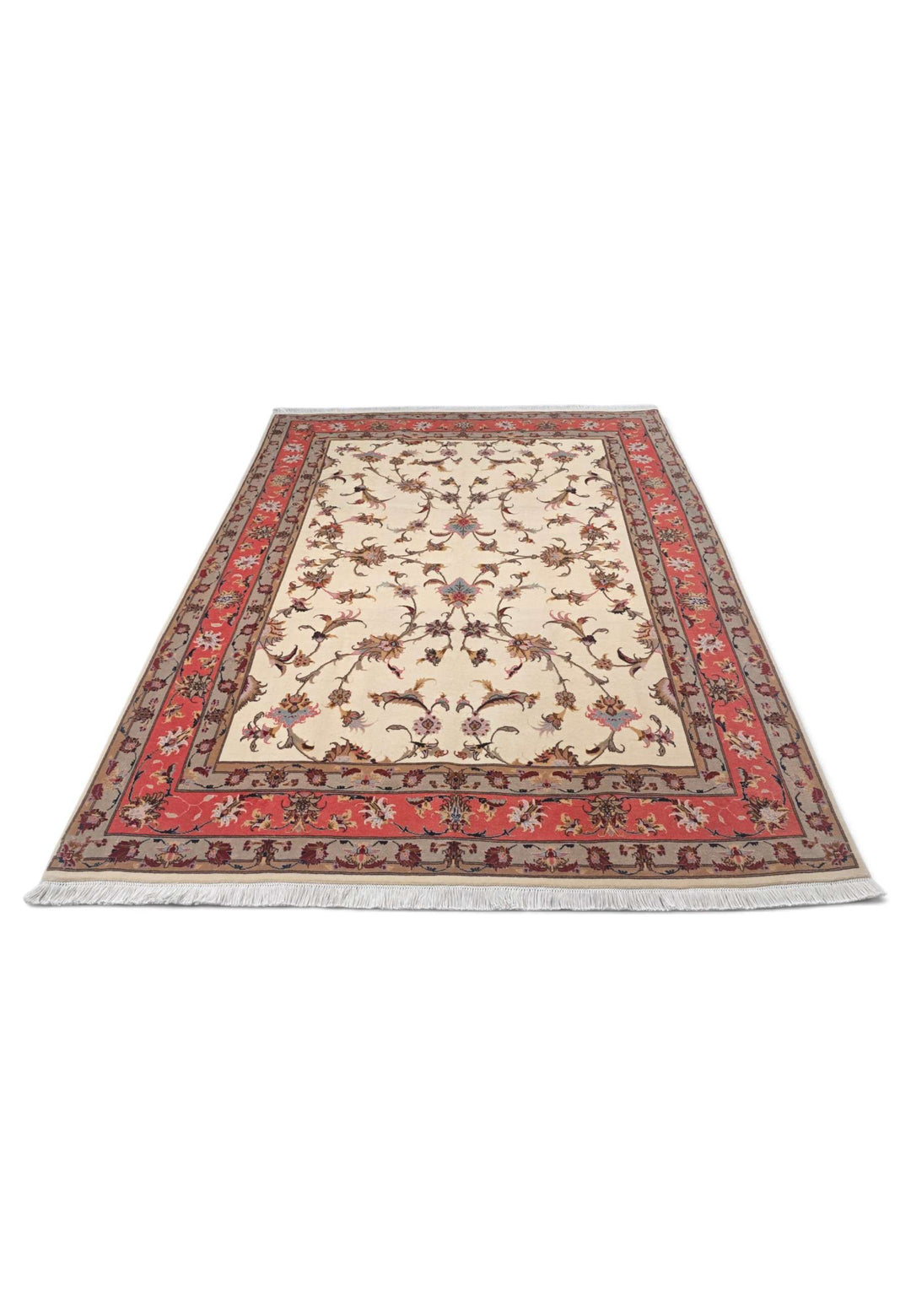 Hand-knotted wool pile of ivory coral Tabriz rug, 155×195cm