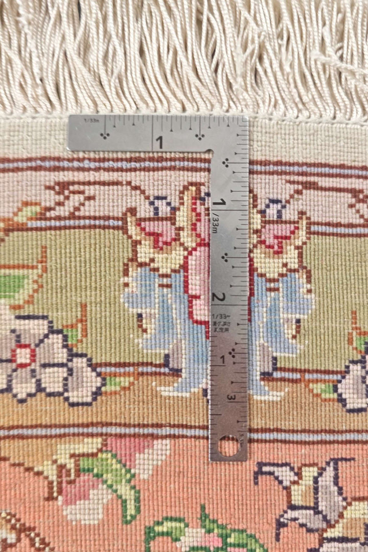 Ivory and coral Persian Tabriz wool rug, one-of-a-kind