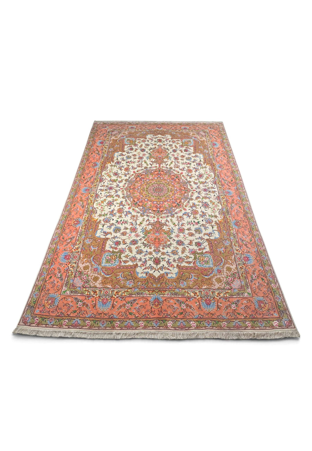 Hand-knotted wool pile of ivory coral Tabriz rug, 196×316cm