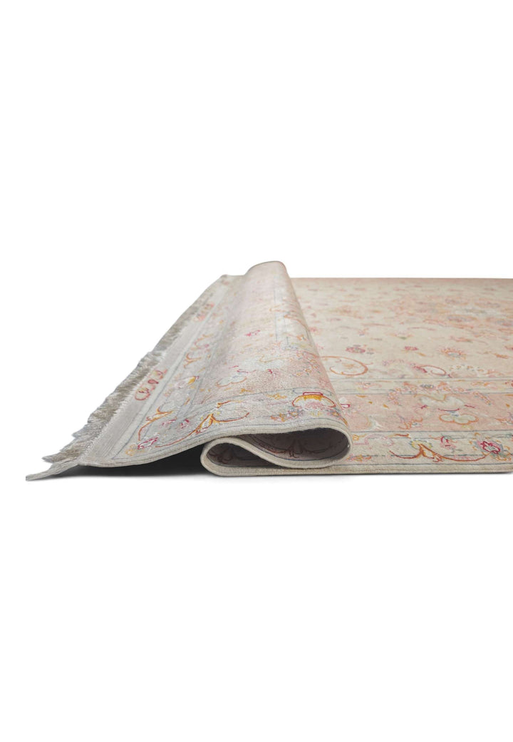 One-of-a-kind ivory and peach scrolling leaf Tabriz rug