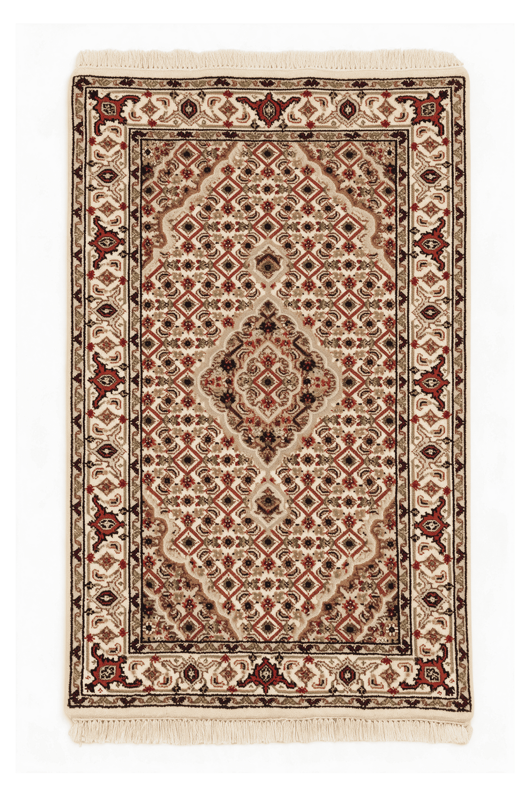 Ivory mahi medallion Tabriz rug, 62×93cm, entrance mat size