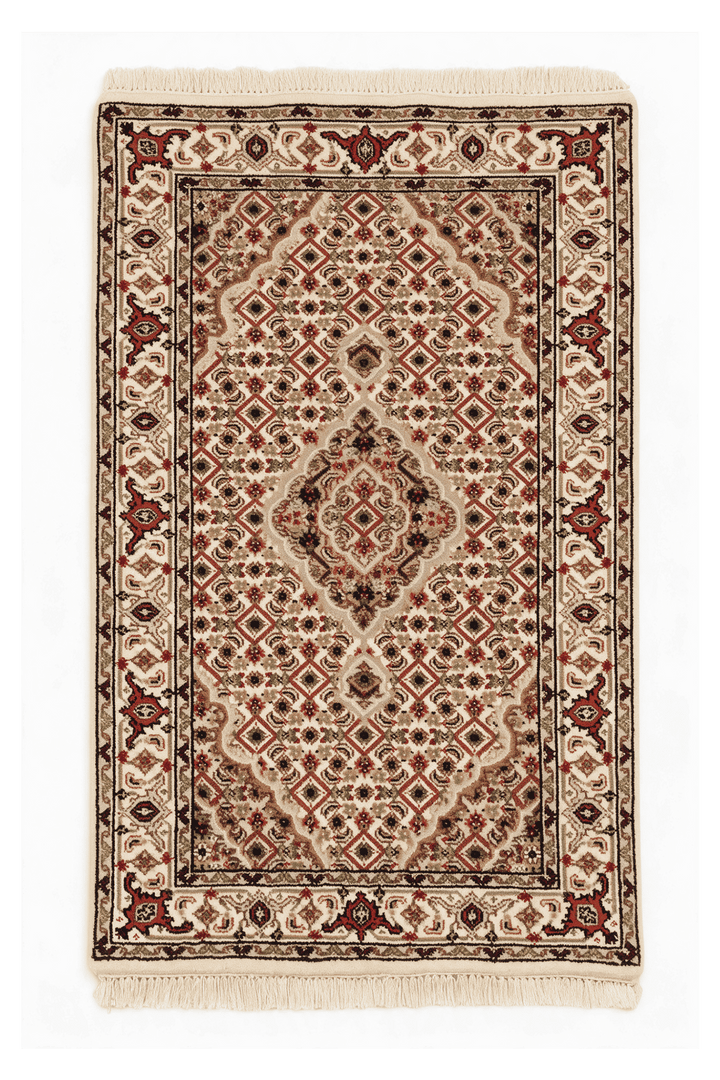 Ivory mahi medallion Tabriz rug, 62×93cm, entrance mat size