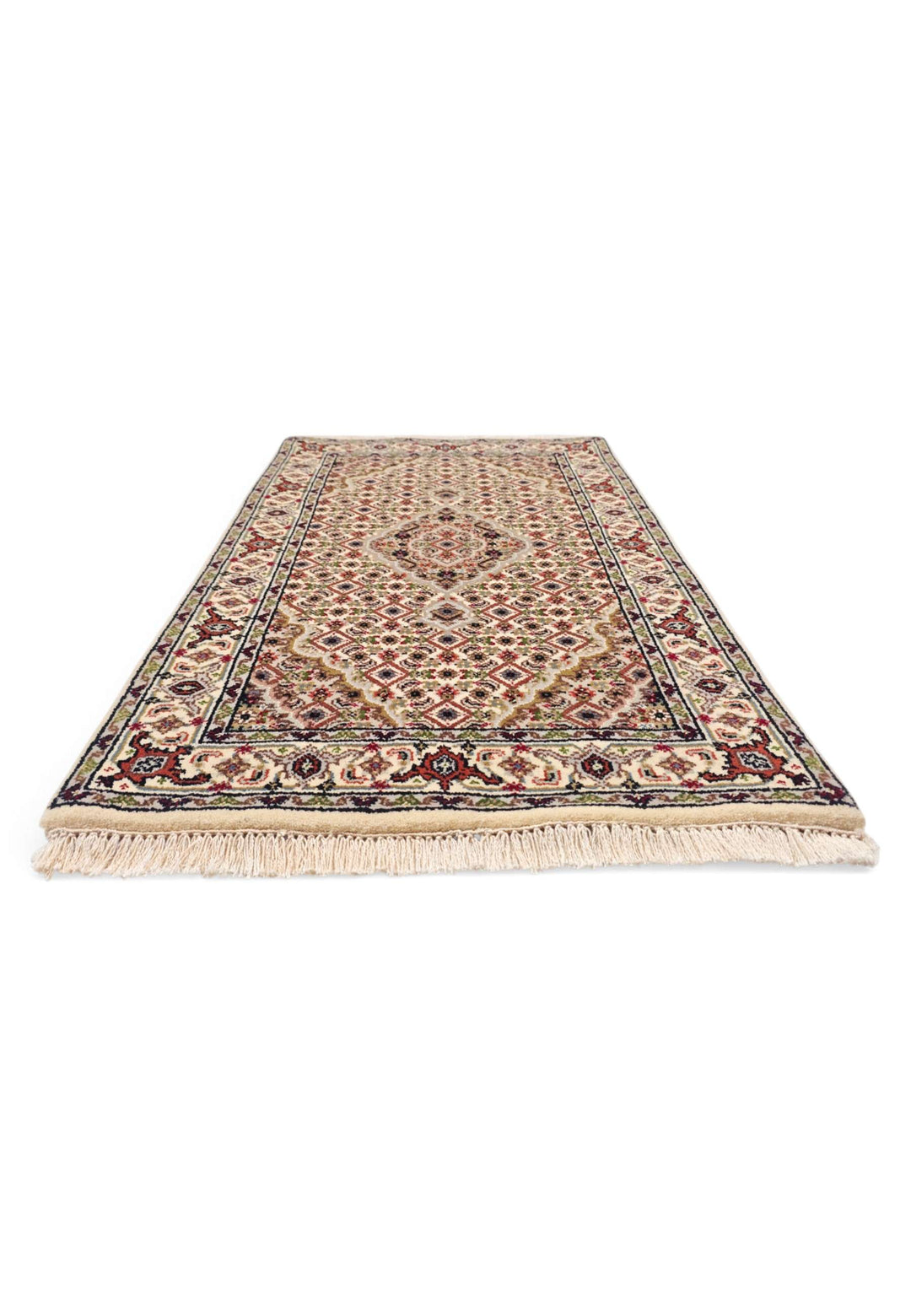 Hand-knotted wool pile of ivory Tabriz rug, 62×93cm