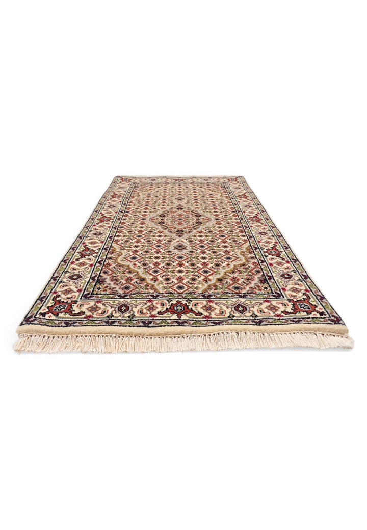 Hand-knotted wool pile of ivory Tabriz rug, 62×93cm