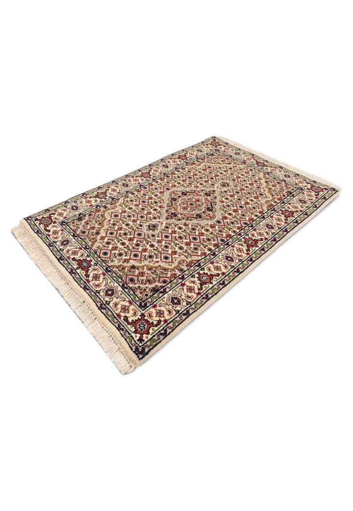 Ivory mahi Tabriz rug 62×93cm, Persian craftsmanship