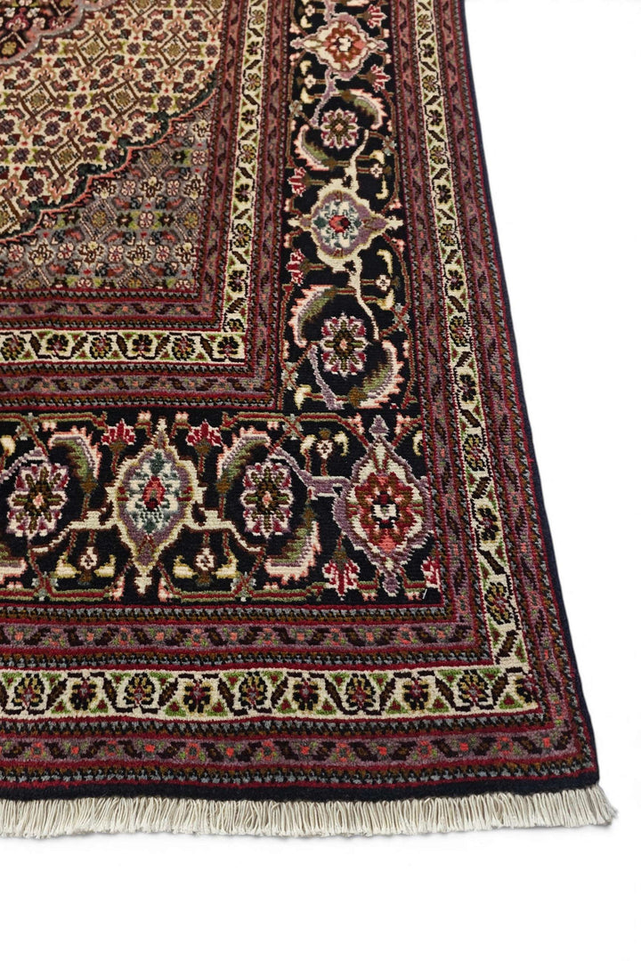 Burgundy mahi Tabriz rug detail, Persian wool