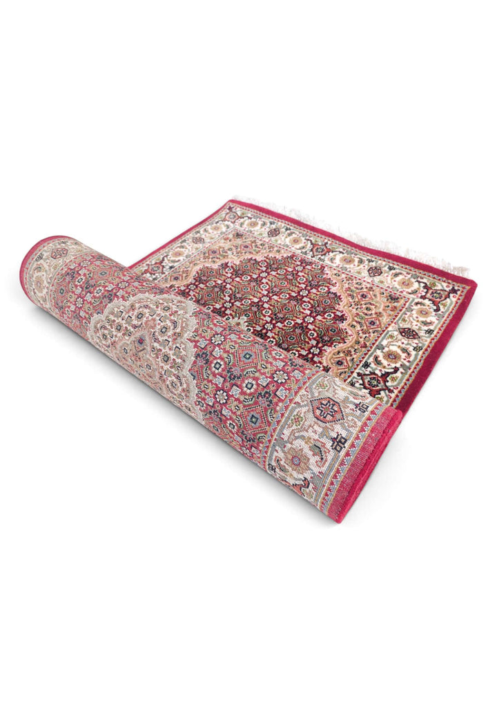 Deep red and ivory Tabriz runner for a hallway