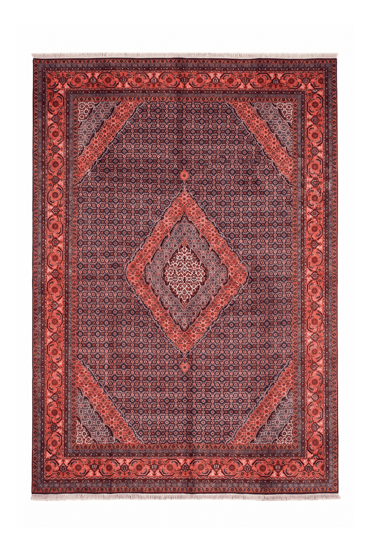 Rose and indigo Herati medallion rug, 245×349cm, about 6 tatami