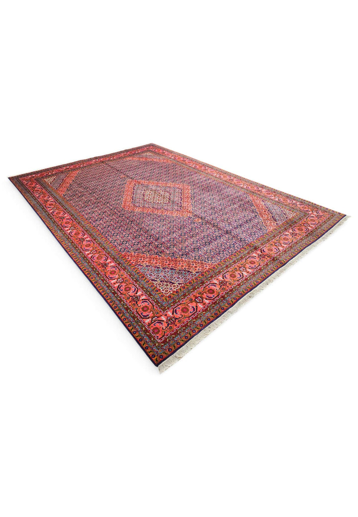 Border detail of rose Herati hand-knotted Pakistani rug