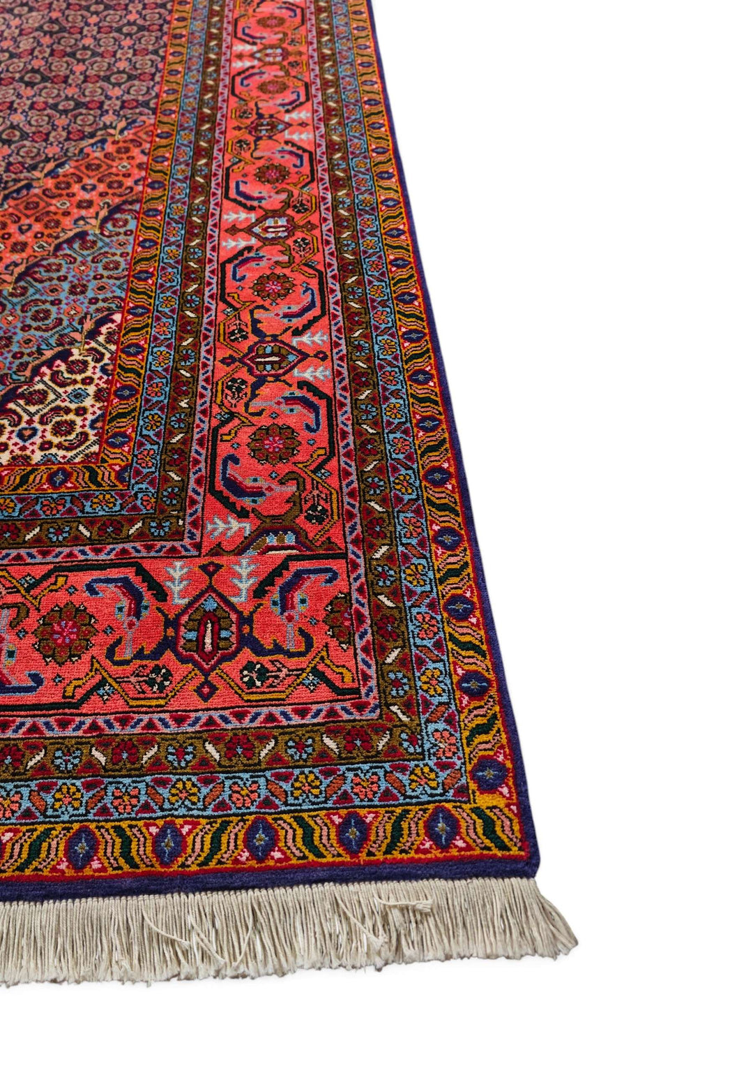 Corner of rose and indigo Herati hand-knotted rug