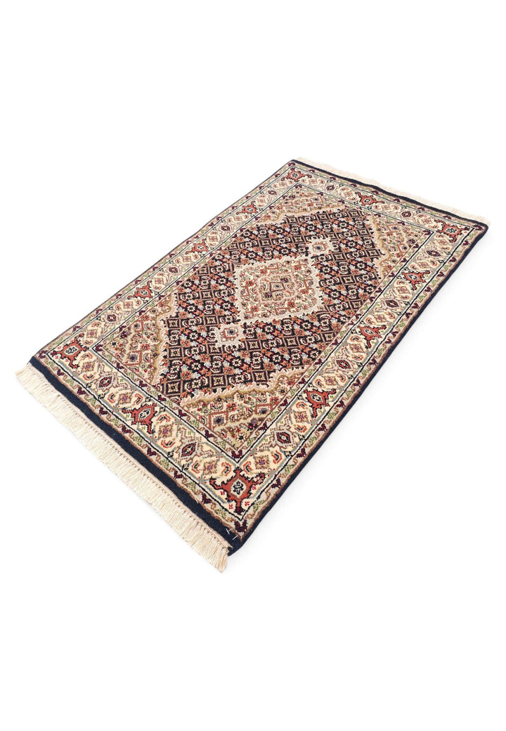 Hand-knotted wool pile of sandstone Tabriz rug, 57×92cm
