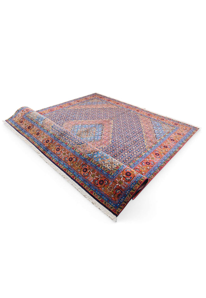 Slate blue and salmon mahi rug for a living room, 4.5 tatami
