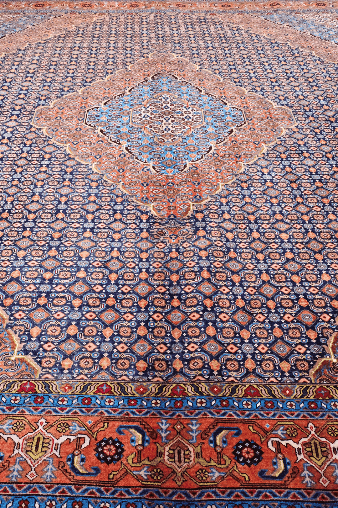 Hand-knotted slate blue rug with Herati mahi field