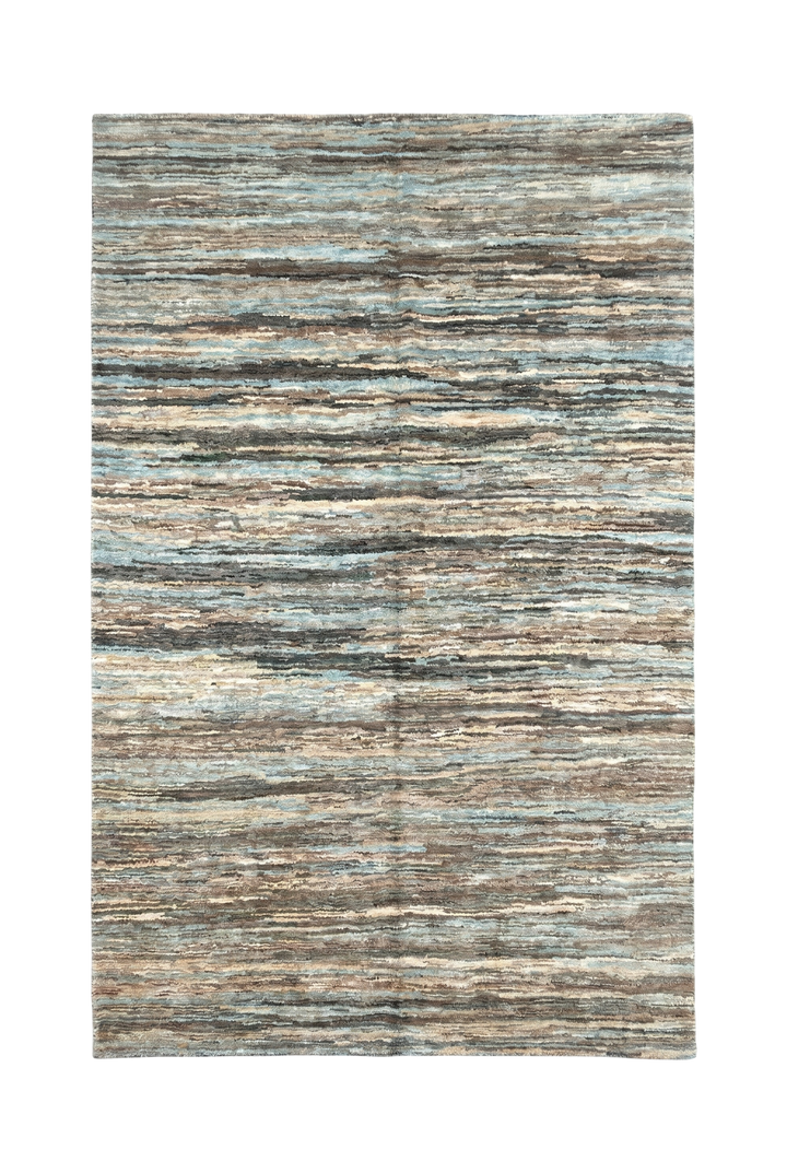 Variegated Teal &amp; Brown Stripe Ghazni, Hand-Knotted Afghan Wool Rug