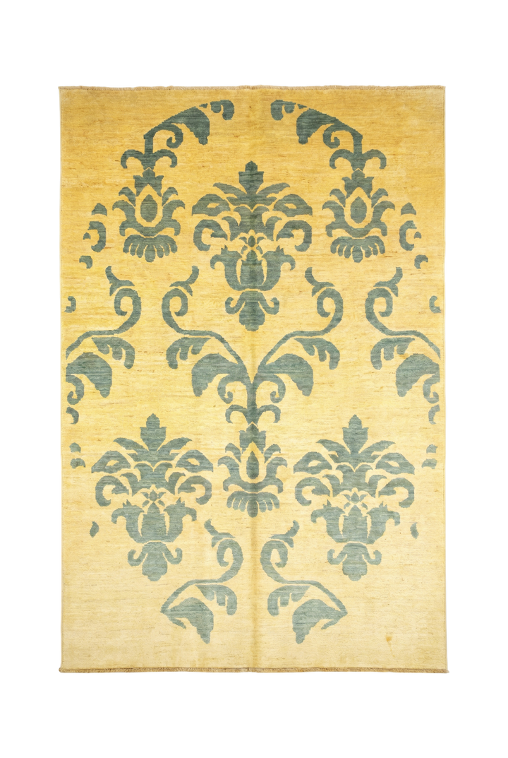 Ivory &amp; Sage Damask Ghazni, Hand-Knotted Afghan Wool Rug