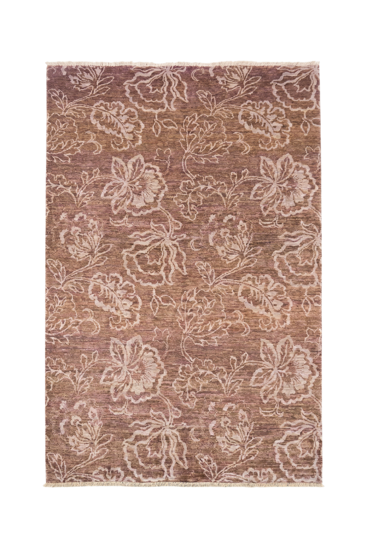 Brown Tonal Floral Ghazni, Hand-Knotted Afghan Wool Rug