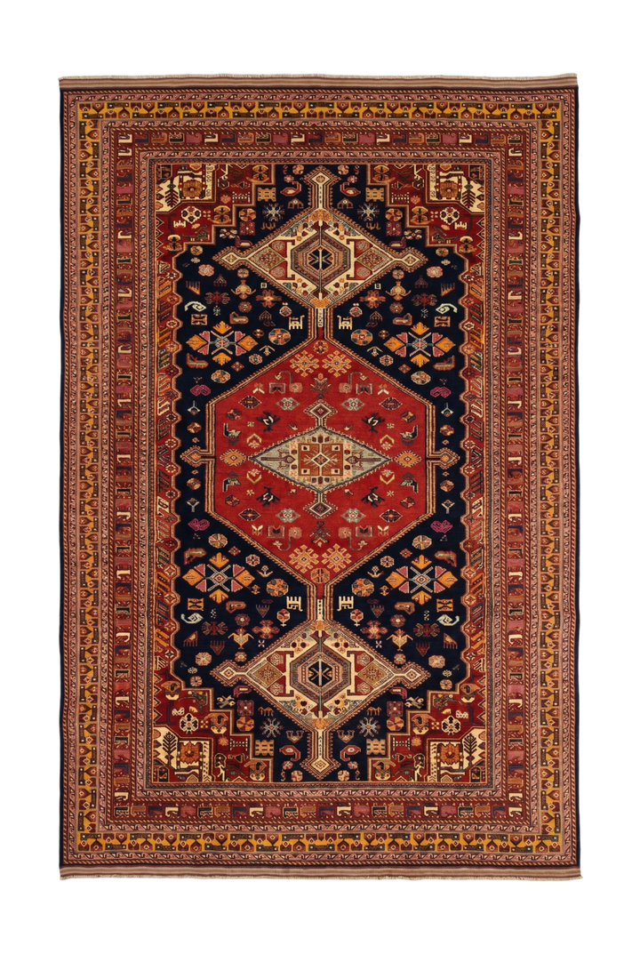 Navy &amp; Red Khamseh Tribal Rug, Hand-Knotted Afghani Sherwan