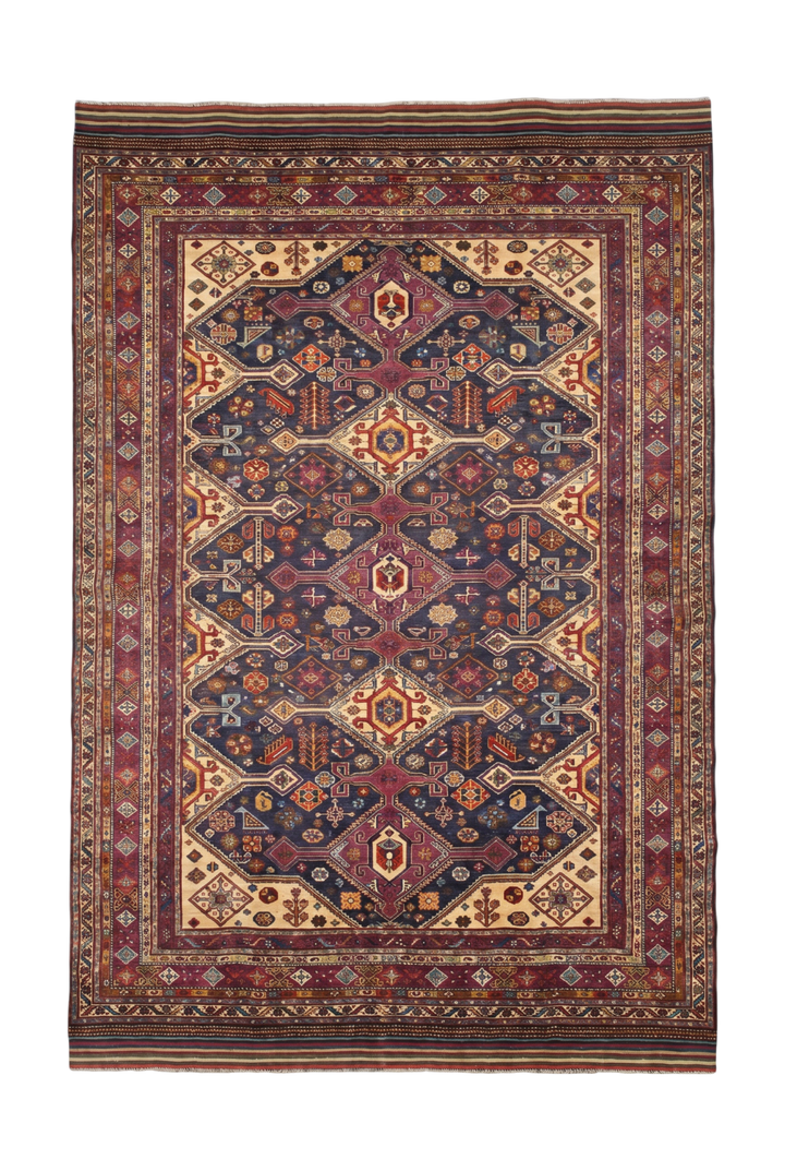 Navy &amp; Red Shahsavan Tribal Rug, Hand-Knotted Afghani Sherwan
