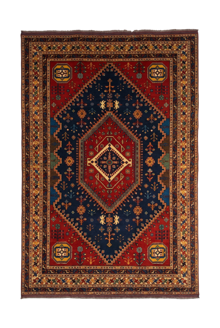 Navy &amp; Red Shiraz Medallion Rug, Hand-Knotted Afghani Sherwan