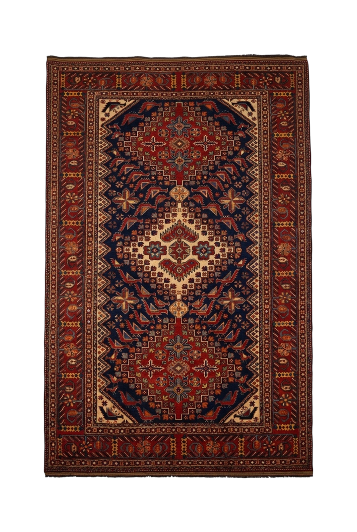 Indigo Caucasian Medallion Rug, Hand-Knotted Afghani Sherwan