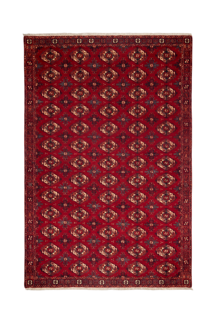 Red Turkmen Bokhara Rug, Hand-Knotted Afghani Sherwan