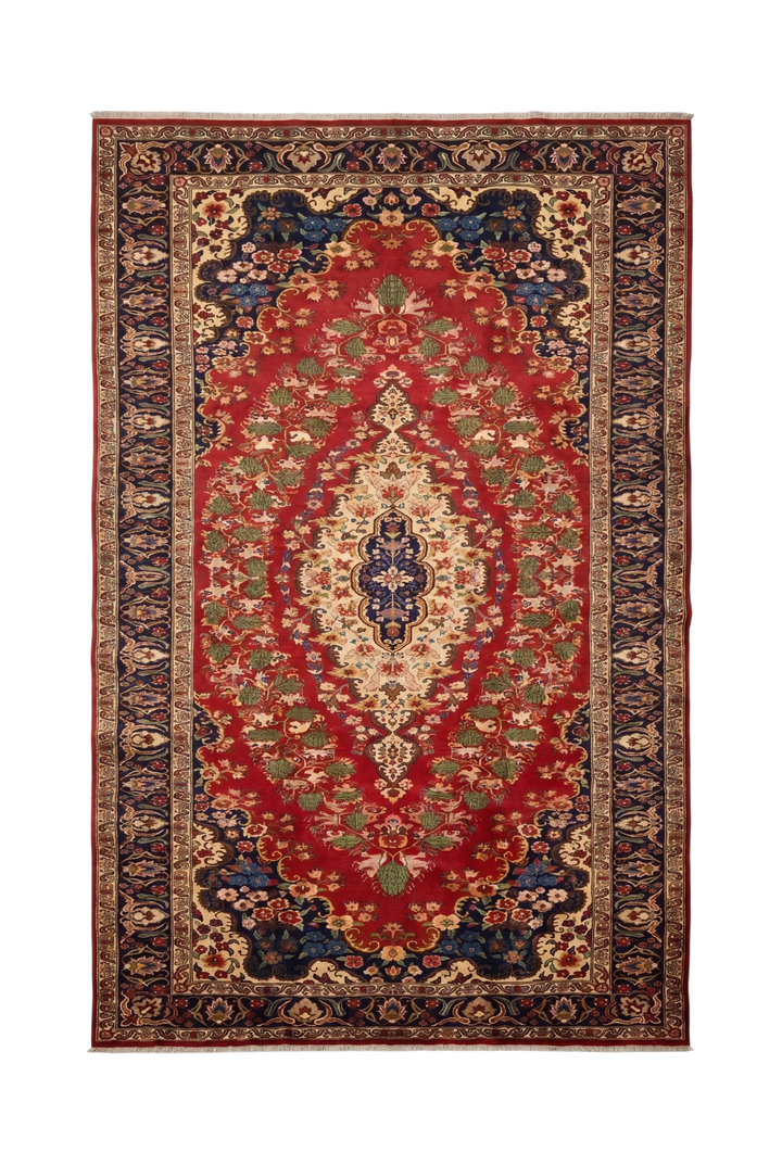 Red &amp; Navy Floral Medallion Rug, Hand-Knotted Afghani Sherwan